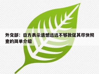 外交部：日方表示遗憾远远不够敦促其尽快彻查的简单介绍