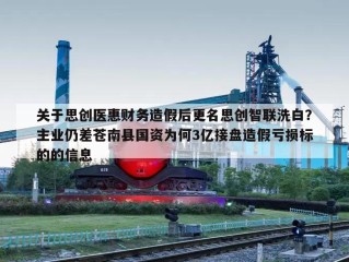 关于思创医惠财务造假后更名思创智联洗白？主业仍差苍南县国资为何3亿接盘造假亏损标的的信息